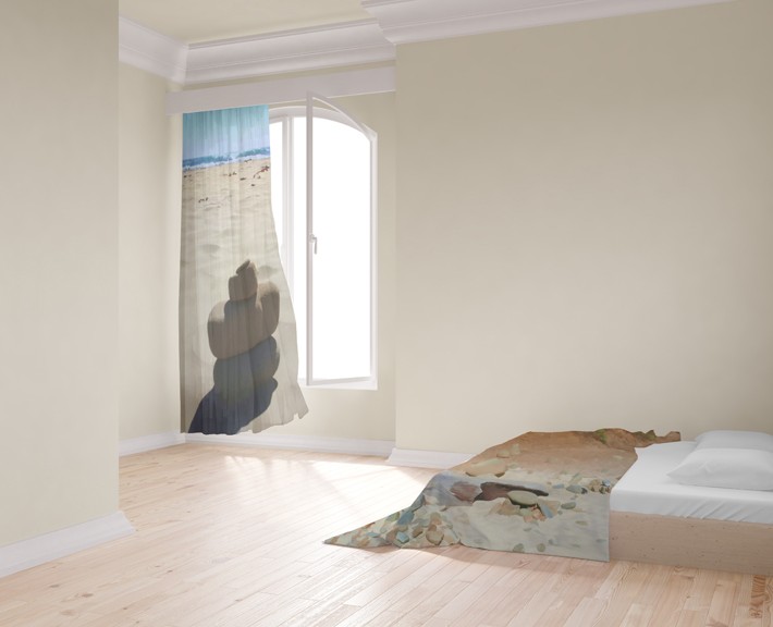 Yellow room with bed and window with wooden floor