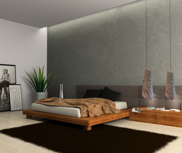 Interior of modern bedroom 3D rendering Interior of modern bedroom 3D rendering