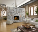 the modern interior design with fireplace (3D)