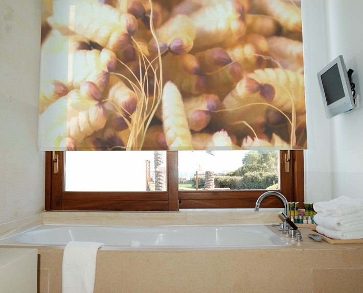 Bathroom interior at the modern luxury villa, Crete, Greece Bathroom interior at the modern luxury villa, Crete, Greece