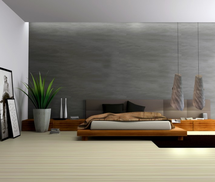 Interior of modern bedroom 3D rendering