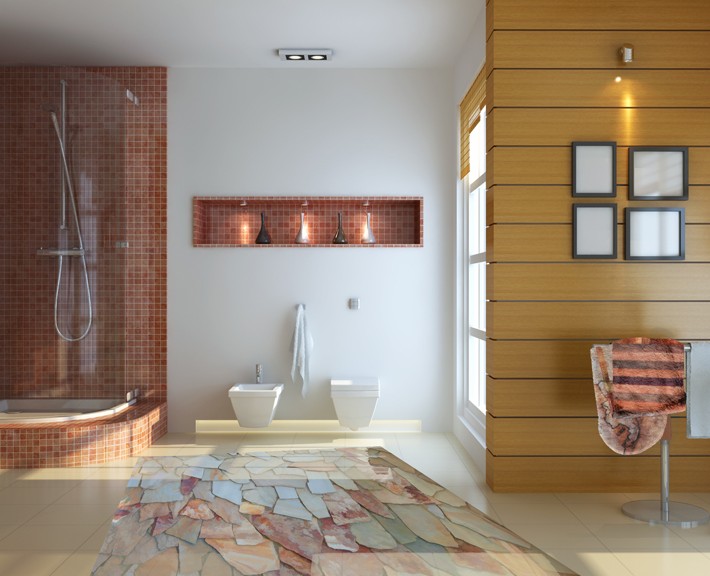 3d render interior of modern bathroom