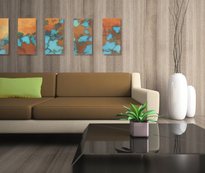 Part of modern interior with yellow pillow