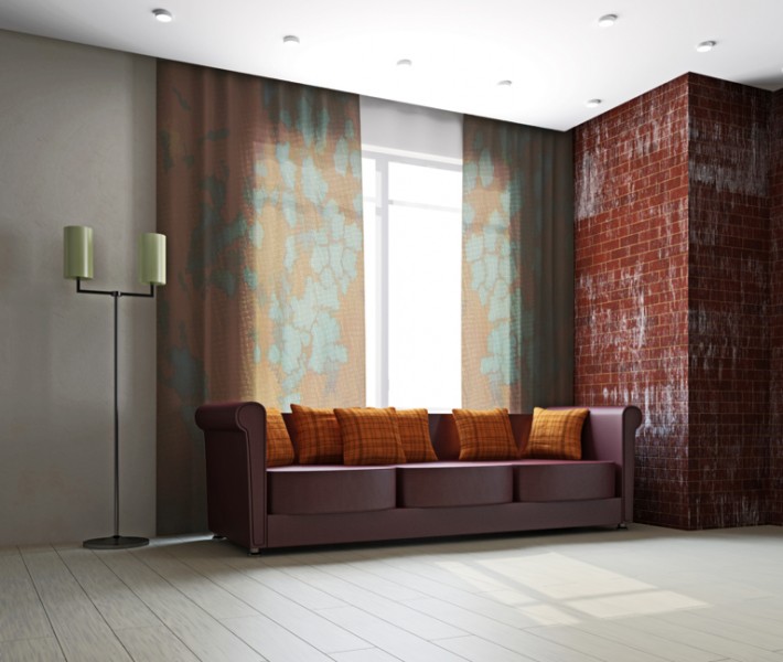 Leather sofa in the livingroom near the window